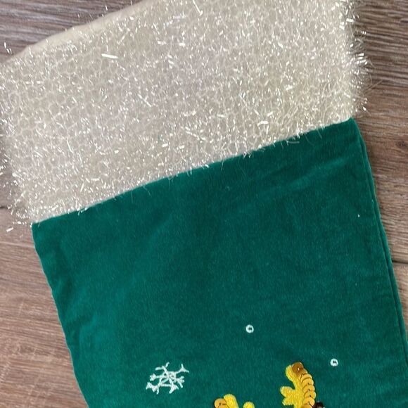 Old Navy Christmas Velvet Stockings Sequin Santa Rocking Reindeer Holiday Green - Picture 3 of 7